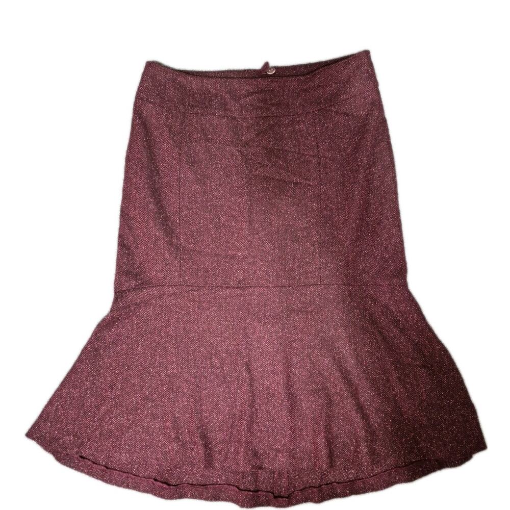 H&M Burgundy Red Wool & Silk Blend Tweed Style Skirt Womens Size 8 EUR 38